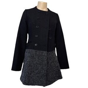 Tulle Anthropologie Jacket‎ Black Wool Blend Double Breasted Sz Small Twee